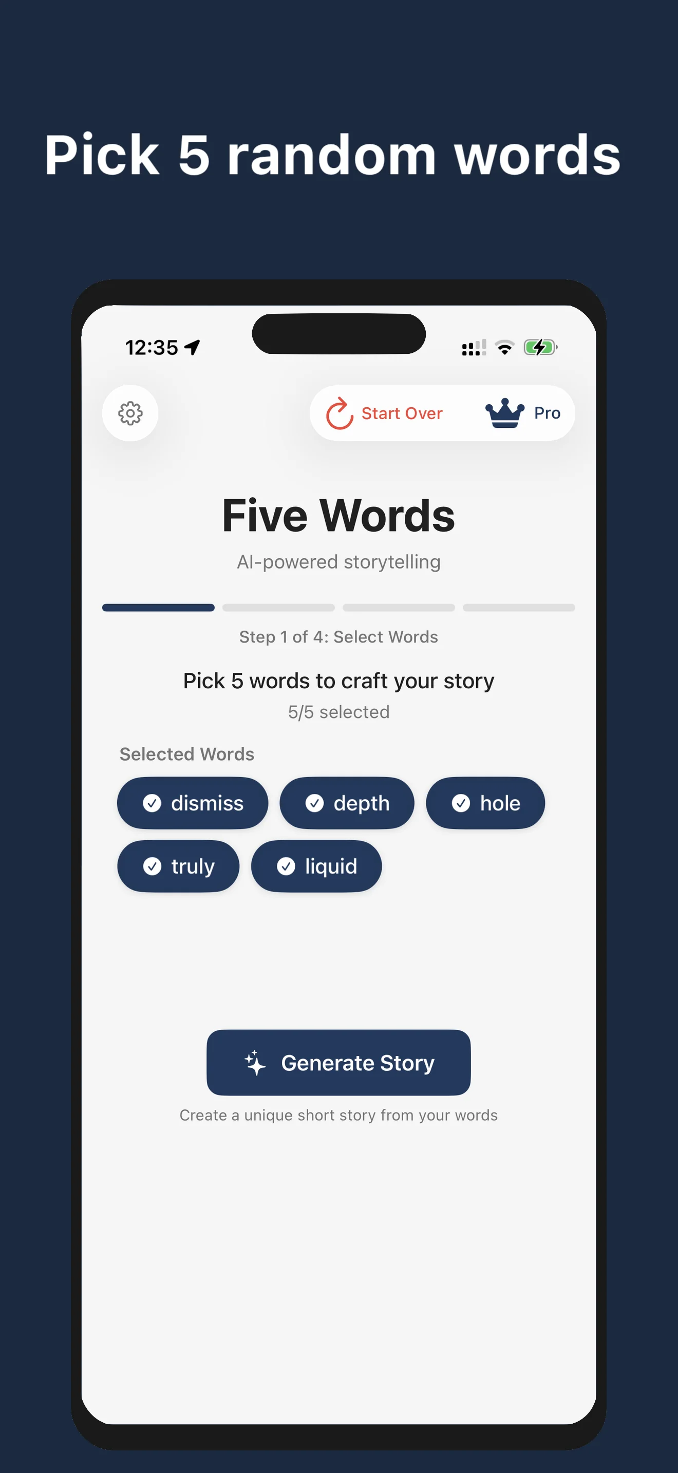 Just 5 Words app screenshot
